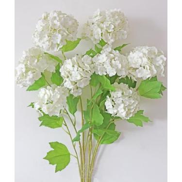 Imagem de NMAIYA 6 peças de flores artificiais de viburnum branco, hortênsia, 66 cm, flores falsas realistas, bola de neve, hortênsias, plantas de toque real, haste longa, flores de látex realistas para festas