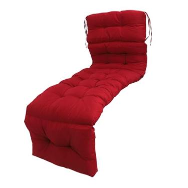 Imagem de Cryfokt Almofada de Cadeira de Lounge da Piscina, Confortável Poliéster Pp Algodão de 4 Vezes a Almofada de Lounge de Espreguiçadeiras Externas Com Laços para Jardim (Vinho vermelho)