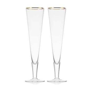 Imagem de Mikasa Taças de brinde champanhe com aro dourado para aniversário de casamento, caixa de presente, conjunto de 2, 237 g, transparente