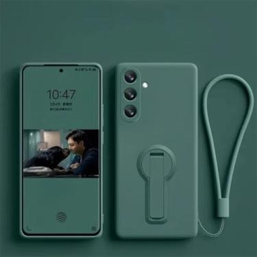 Imagem de Capa de celular dobrável com suporte oculto de silicone líquido de luxo para Samsung Galaxy S25 Ultra S24 S23 Fe S22 S21 S20 Plus (para Galaxy S23/verde)