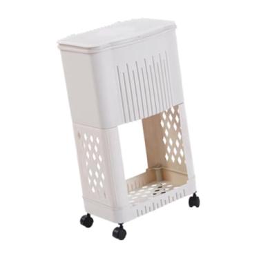 Imagem de predolo Organizador de lata de lixo de cozinha com suporte de prateleira de armazenamento, decoração, cesto de lixo fácil de mover com tampa para lavanderia, 2 Camadas 29 Cm X 18 Cm X 48 Cm