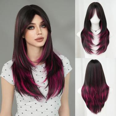 Imagem de Peruca 7JHH WIGS Natural Preto Marrom Rosa Rosa Highlight para mulhere