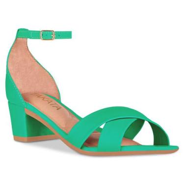 Imagem de Sandalia Feminina Salto Bloco Grosso Quadrado Baixo Tira Cruzada - Tak