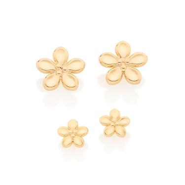 Imagem de Kit Brincos Rommanel Flores Primeiro E Segundo Furo