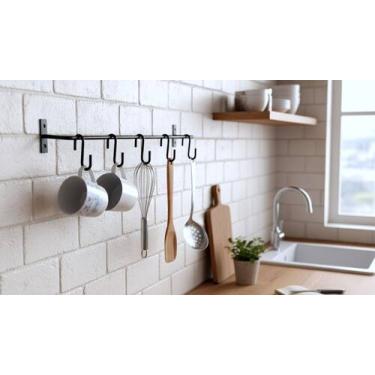 Imagem de Barra de Utensílios para cozinha Suporte com 5 Ganchos Móveis - D'Elfo