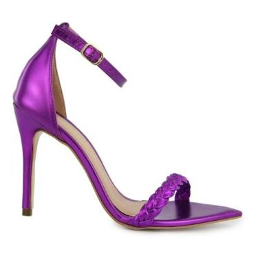 Imagem de Sandália VL Metalizada Bico Folha Salto Fino 10cm - Vitória Lugo, Viol