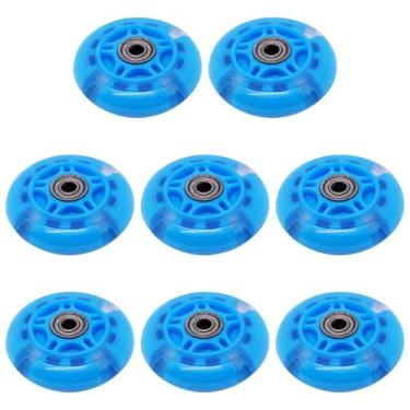 Imagem de BENLIUDH Rodas de skate em linha com rolamentos, lâmina de rolo de 7 polegadas 76 mm rodas transparentes para ambientes externos e internos para cadeiras de escritório, bagagem (pacote com 8, azul)