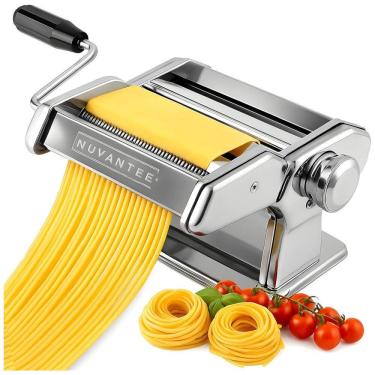 Imagem de Nuvantee Pasta Maker com 7 Configurações de Espessura Ajustável 2 em 1 Noodle Maker com Rolos e Cortador, Faça Espaguete, Fettuccine