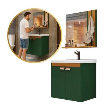 Imagem de Conjunto Gabinete Banheiro Pallas com Espelho 47cm MDP 12mm, Verde Ced