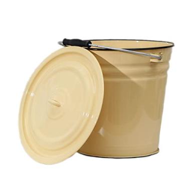Imagem de Balde esmaltado em aço inoxidável com tampa 12,7 Qt/12 L, balde de água de gelo grande esmaltado vintage de cor aleatória com tampa, balde de gelo externo esmaltado antigo com alça