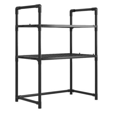 Imagem de DimyFew Prateleira para forno de micro-ondas, prateleira multifuncional para, despensa estável, organizador de balcão doméstico, 2 Níveis Pretos