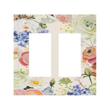 Imagem de Vintage Country Aquarela Flores Silvestres 2 Gang Duplo GFCI Rocker/Decorator Light Switch Placa Decorativa Placa Elétrica Placa Frontal para Quarto Banheiro Decoração de Casa 12,4 cm x 12,7 cm