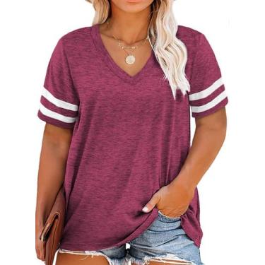 Imagem de Blusa feminina Happy Sailed plus size casual listrada com decote em V