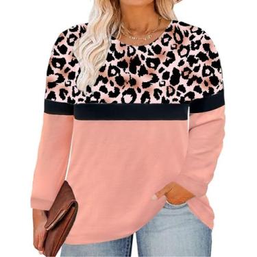 Imagem de Blusa RITERA Plus Size Fall Color Block, rosa leopardo, 2GG, feminina