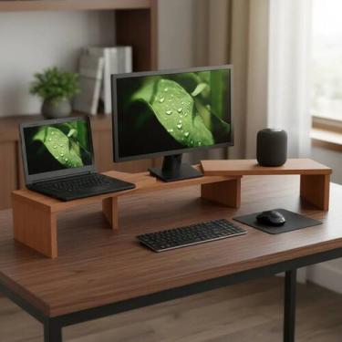 Imagem de Suporte de Mesa Base Elevada Ajustável 3 Monitores Gamer Notebook Made