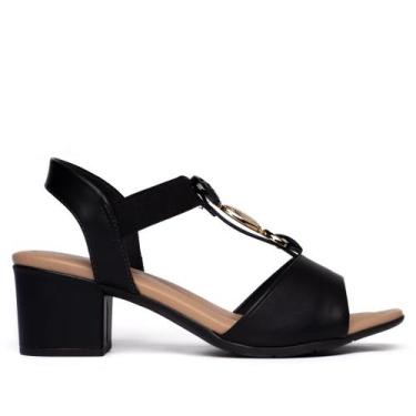 Imagem de Sandália Feminina Comfortflex Salto Bloco Napa Preto, Preto, 36