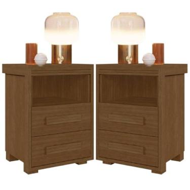 Imagem de Kit 2 Mesas de Cabeceira Pés Madeira 2 Gavetas Tóquio 100% MDF Legno -