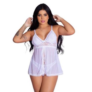Imagem de Camisola Tule Transparente Feminina com Calcinha Lingerie Sexy Sem Boj