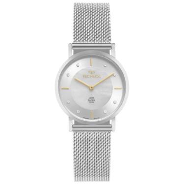 Imagem de Relógio Technos Feminino Ref: 2025ltw/1b Slim Safira Mesh Prateado