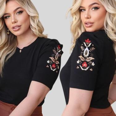 Imagem de Blusa Bordada Princesa Feminina Algodão com Elastano - NoBrand, Flor, 