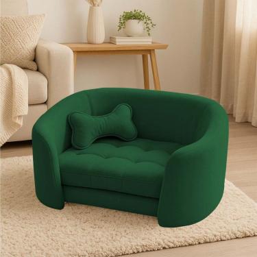 Imagem de Poltrona Cama Pet Luxo Mell Veludo Premium Para Cães E Gatos Verde
