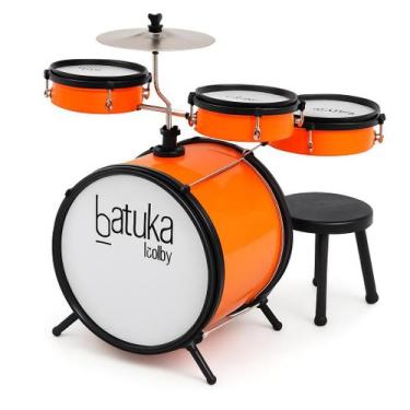 Imagem de Bateria Infantil Luen Batuka Baby Laranja Acústica Completa com Banco,