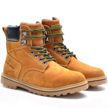 Imagem de Bota Coturno Masculino Adventure Couro Conforto - Free Jump, Amarelo, 