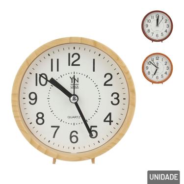 Imagem de Relógio Analógico de Mesa 11cm Despertador Madeira - Tudo em Caixa