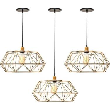 Imagem de Kit com 3 Pendentes Galaxy Diamante Aramado Dourado Com Fio Preto Lumi