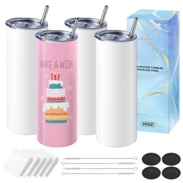 Imagem de Copo Hiipoo Sublimation 600 ml de aço inoxidável branco, pacote com 4