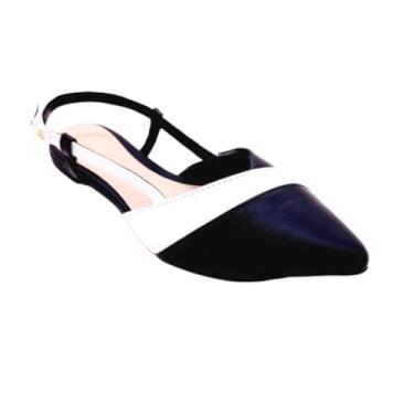 Imagem de Sapatilha Feminina Aberta Atrás Salomé Confortável Bico Fino Fashion (Branca e Preta, BR, Adulto, Numérico, M, 38)