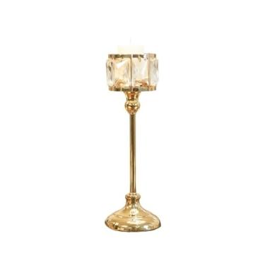 Imagem de Decoração de mesa simples castiçal de vidro de ferro moderno ornamentos de decoração de mesa suporte de vela centro de mesa decorativo (ouro, grande)