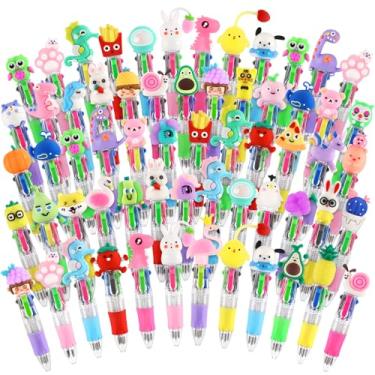 Imagem de arscniek Pacote com 100 canetas esferográficas multicoloridas 4 em 1 para crianças, lindas canetas kawaii com tinta sortida, lembrancinhas de festa divertidas, material escolar, presentes de