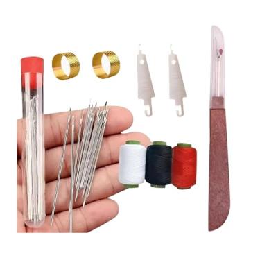 Imagem de Conjunto de 34 agulhas de aço olho grande, kit de agulhas de costura de aço inoxidável para costura à mão, kit de artesanato portátil faça você mesmo feito à mão, agulhas e kits de linha