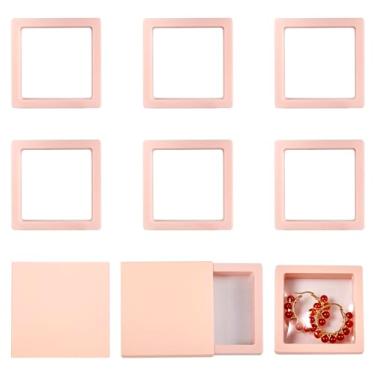 Imagem de Caixa de exibição de joias de filme fino transparente, 6 peças, rosa, moldura flutuante 3D, conjunto com caixa externa de papel para anel, brincos, pulseira, colar, coleção de moedas, medalhas