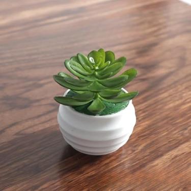 Imagem de Mini plantas suculentas artificiais bonsai planta suculenta artificial vaso de mesa ornamentos de vegetação decoração de casa 5,5 x 8,5 cm (verde profundo)