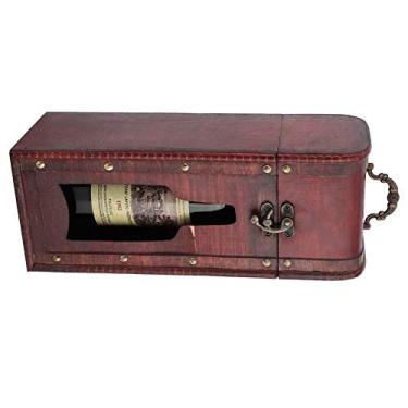 Imagem de Phefop Caixa de Vinho de Madeira Vintage Com Detalhes Em Latão, Porta-garrafa única para Apresentação de Vinho, Ideal para Casamentos e Aniversários