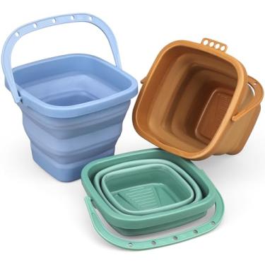 Imagem de Dilabnba Pacote Com 3 Baldes De Praia Dobráveis Com Bolsa De Malha, Baldes De Silicone Com Areia E Água Para Crianças, Baldes De Páscoa, Brinquedos De Praia Portáteis Para Viagens, Acampamentos, Pe