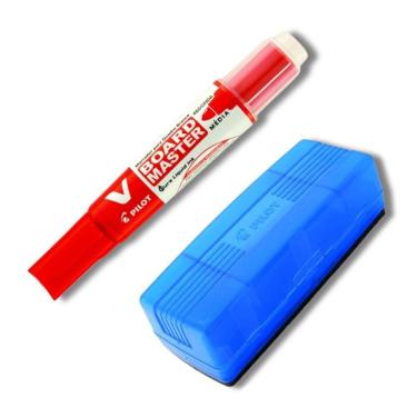 Imagem de Kit Marcador Quadro Branco Recarregável + Apagador De Quadro Branco Pilot Vermelho