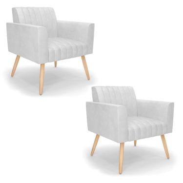 Imagem de Kit 2 Poltronas Viena Gomada Corano Branco Pés Palito Natural - D'rossi