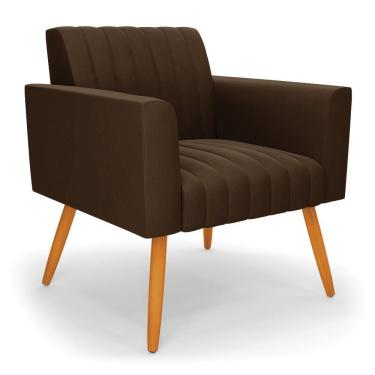 Imagem de Poltrona Viena Gomada Suede Pés Palito Castanho - D'rossi Cor Marrom