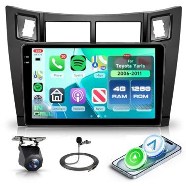 Imagem de Rádio estéreo automotivo 4+128G Android 15 para Toyota Yaris 2006-2011 com carplay sem fio Android Auto, unidade de cabeça de tela interna de 23 cm com GPS/Bluetooth 5.0/FM RDS/EQ/Wi-Fi Mirror Link