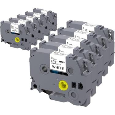 Imagem de Weemay Pacote com 10 fita branca laminada de 9 mm 0,35 compatível com fita adesiva Brother TZe-221 TZ-221 TZ221 TZe221 3/8 preta sobre etiqueta branca para impressora P Touch PT-D210 PT-D220 PT-H110BP