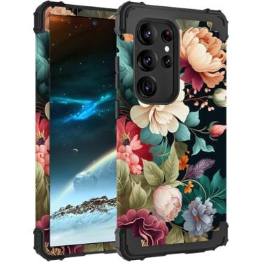 Imagem de PIXIU Capa exclusiva com estampa floral compatível com Samsung Galaxy S25 Ultra, capa resistente à prova de choque de camada dupla à prova de choque capa robusta híbrida fofa robusta para mulheres