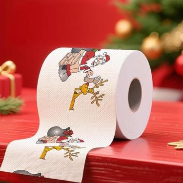 Imagem de 1 rolo de papel higiênico de Natal engraçado e fofo de Papai Noel - Tecido de banheiro com poses e renas de Papai Noel, decoração festiva de Natal, presentes de mordaça e itens essenciais de Natal