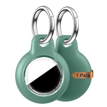Imagem de MOLOSLEEVE Capa de suporte de Airtag com chaveiro, capa de GPS à prova d'água antiarranhões e choque, chaveiro, acessórios para AirTags, capas de rastreador de itens GPS para mochilas, bolsas, verde