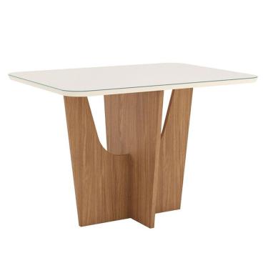 Imagem de Mesa De Jantar Vértice 120 Cm Canto Arredondado Com Vidro Nature Off White - Henn