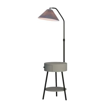 Imagem de Luminária de chão Candeeiro de pé com mesa, cabeceira moderna meados do século porta carregamento USB e abajur tambor, lateral candeeiro(Gray)