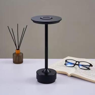 Imagem de Luminária Abajur de Mesa Moderna Sem Fio Recarregável USB com Variação de Led e Dimmer, 23,5cm (Preto)