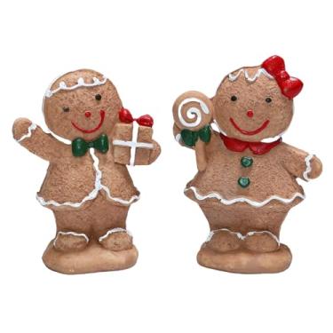 Imagem de Artpaul 2 peças de estatuetas de Natal de pão de gengibre de resina para meninos e meninas, decorações de Natal para quarto, prateleira de mesa